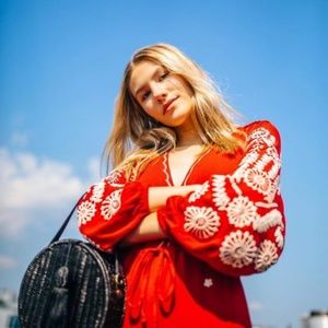 Free People Embroidered V Neck Jumpsuit